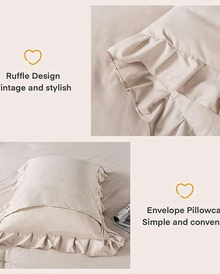 Andency California King Comforter Set Khaki (104x96Inch), 3 Pieces Cal King Ruffle Comforter, Oversized Farmhouse Shabby Chic Bed Comforter, Lighteweight and Soft Microfiber Bedding Set - LeafyLoom