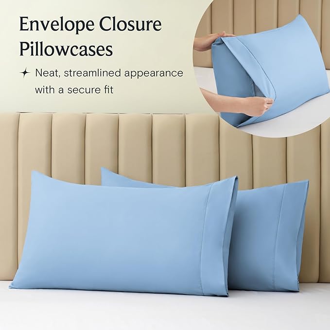 LuxClub 6 PC Full Sheet Set, Breathable Luxury Bed Sheets, Deep Pockets 18" Eco Friendly Wrinkle Free Cooling Bed Sheets Machine Washable Hotel Bedding Silky Soft - Sky Full - LeafyLoom