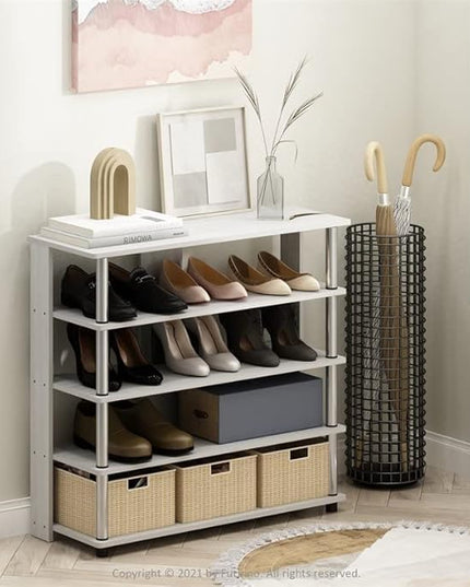 Furinno Turn-N-Tube 3-Tier Compact Multipurpose Shelf Display Rack with Classic Tube, Black/Grey - LeafyLoom