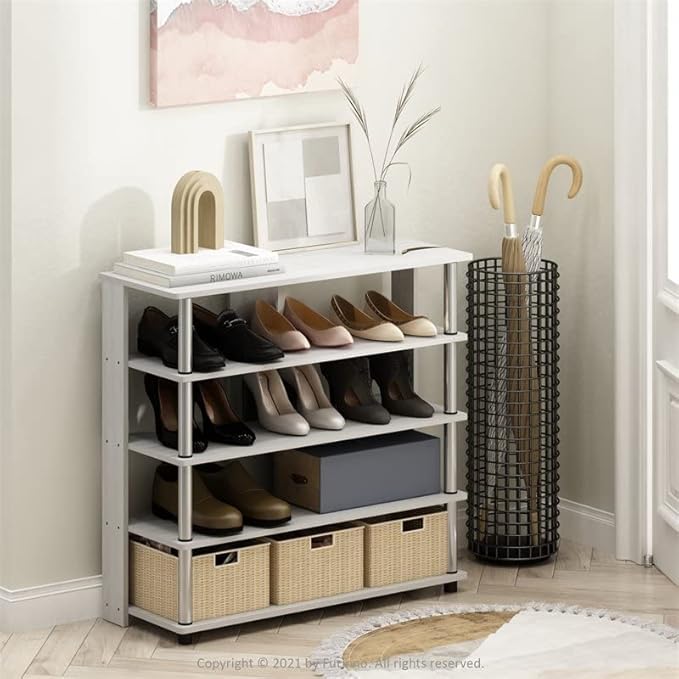 Furinno Turn-N-Tube 3-Tier Compact Multipurpose Shelf Display Rack with Classic Tube, Black/Grey - LeafyLoom