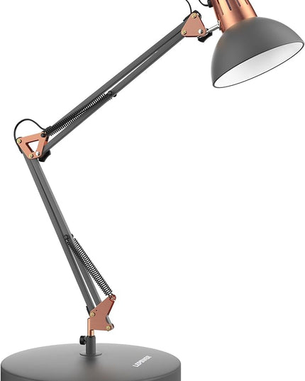 LEPOWER Metal Desk Lamp, Adjustable Goose Neck Architect Table Lamp with On/Off Switch, Swing Arm Desk Lamp with Clamp, Eye-Caring Reading Lamp for Bedroom, Study Room &Office (Sandy Black) - LeafyLoom