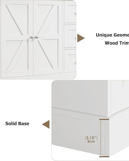 Farmhouse Buffet Cabinet with Storage, 41.3" Kitchen Cabinet with 3 Drawers and Shelves, Storage Cabinet or Kitchen, Home bar - LeafyLoom