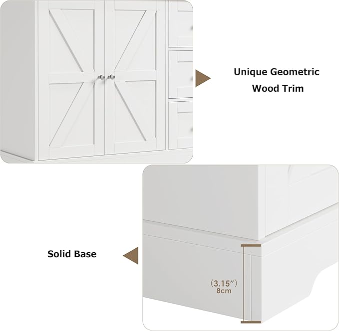 Farmhouse Buffet Cabinet with Storage, 41.3" Kitchen Cabinet with 3 Drawers and Shelves, Storage Cabinet or Kitchen, Home bar - LeafyLoom