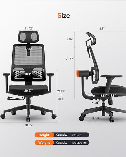 Newtral Ergonomic Home Office Chair, High Back Desk Chair with Unique Adaptive Lumbar Support, Adjustable Headrest, Seat Depth Adjustment, 96°-126° Tilt Function, 4D Armrest Recliner - LeafyLoom