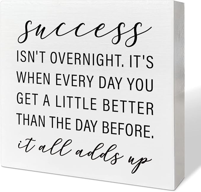 Home Office Desk Wooden Box Sign Decor, Success Isn't Overnight, Inspirational Quotes Desk Decor Motivational Desk Decorations for Women Men Student Office Classroom School - LeafyLoom
