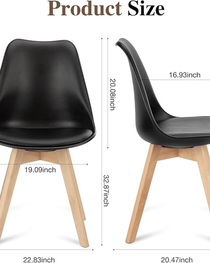 OLIXIS Dining Chairs Set of 4 Mid-Century Modern Dinning Chairs, Living Room Bedroom Outdoor Lounge Chair PU Leather Cushion and Wood Legs, Black - LeafyLoom