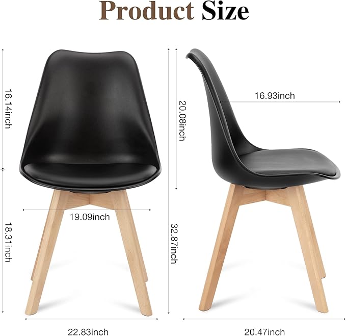 OLIXIS Dining Chairs Set of 4 Mid-Century Modern Dinning Chairs, Living Room Bedroom Outdoor Lounge Chair PU Leather Cushion and Wood Legs, Black - LeafyLoom
