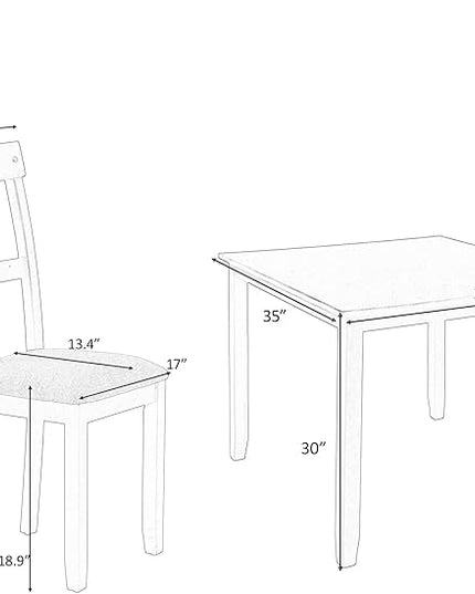 RITSU 5 Piece Set Industrial Wooden 4 Chairs, with High-density Foam Burlap Upholstered Cushions for Dining, Living Room, and Kitchen, Easy to Assemble, Dinning table for 5, Brown+cottage White - LeafyLoom