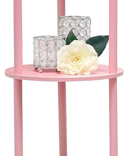 Simple Designs LF2010-LPK 62.5" Round Modern Shelf Etagere Organizer Storage Floor Lamp with 2 USB Charging Ports, 1 Charging Outlet and Linen Shade for Living Room Bedroom Office, Light Pink - LeafyLoom