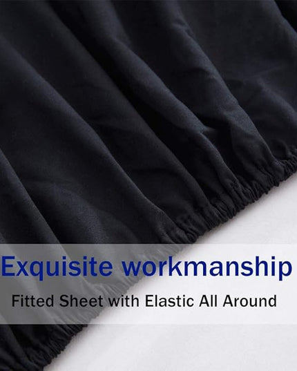 SONORO KATE Bed Sheet Set Super Soft Microfiber 1800 Thread Count Luxury Egyptian Sheets 18-Inch Deep Pocket，Wrinkle and Hypoallergenic-6 Piece (Black, California King-6 Piece) - LeafyLoom