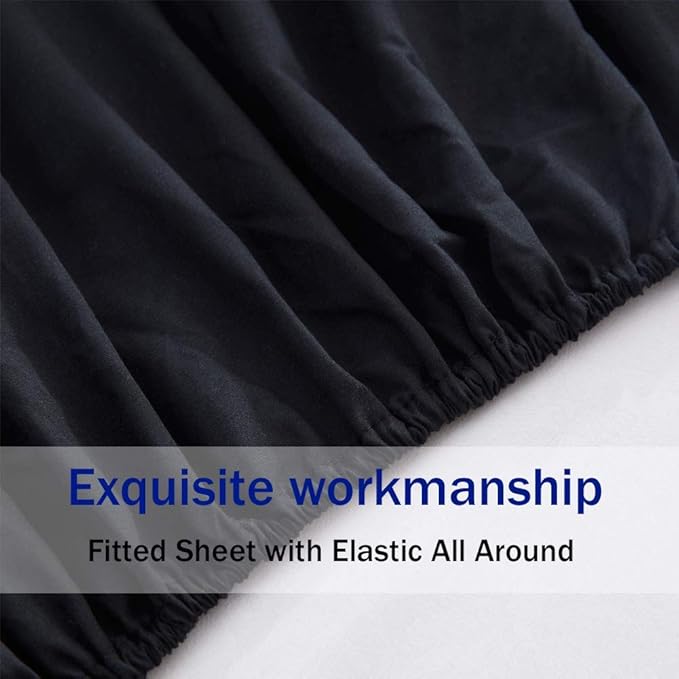 SONORO KATE Bed Sheet Set Super Soft Microfiber 1800 Thread Count Luxury Egyptian Sheets 18-Inch Deep Pocket，Wrinkle and Hypoallergenic-6 Piece (Black, California King-6 Piece) - LeafyLoom