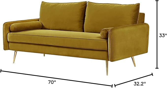 Kent Modern Sofa, European Style Velvet Living Room Furniture with Tapered Legs, Vintage Flair, and Sleek Design, Greenish Yellow - LeafyLoom