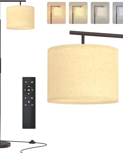 PESRAE Floor Lamp for Living Room, LED Floor Lamp with Remote Control, 4 Color Temperature LED Bulb Included, Modern Standing lamp with Linen Lampshade for Bedroom,Brown - LeafyLoom