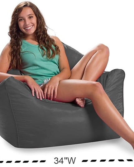 Posh Creations Structured Comfy Bean Bag Chair for Gaming, Reading, and Watching TV, Malibu Lounge, Soft Nylon-Charcoal Gray - LeafyLoom