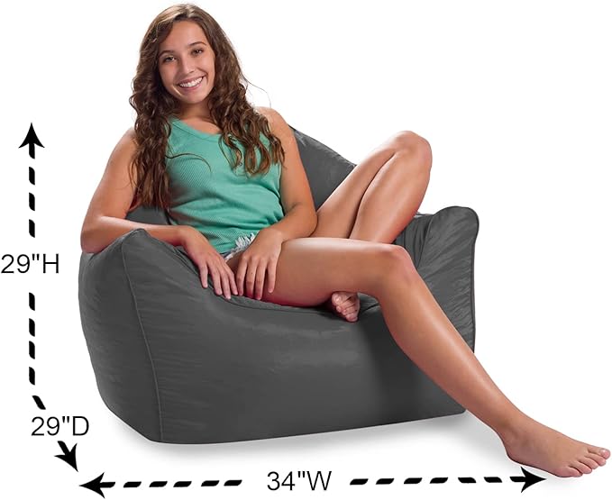 Posh Creations Structured Comfy Bean Bag Chair for Gaming, Reading, and Watching TV, Malibu Lounge, Soft Nylon-Charcoal Gray - LeafyLoom