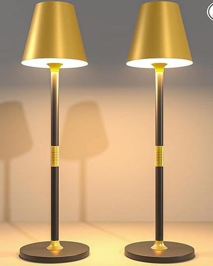 Modern LED CordlessTable Lamp,4000mAh Rechargeable Battery Desk lamp,3 Level Brightness Kitchen Light, Portable,Minimalist Design, for Couple Dinner/Coffee Table/Restaurant/Bedroom(Gold&Black 2pack) - LeafyLoom