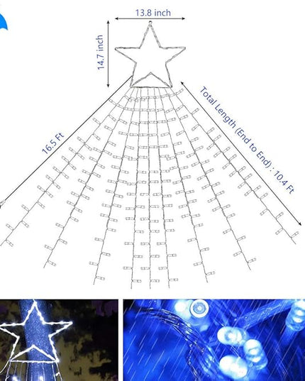 PUHONG Christmas Decoration Star Lights Outdoor,320 LED 16.4Ft Christmas String Lights[8 Modes & Waterproof] for Halloween Xmas New Year Holiday(Iron) (White) PUHONG