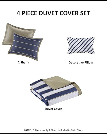 Mi Zone Ashton Duvet Modern Casual Vibrant Colorblock Design, All Season Comforter Cover Teen Bedding, Boys Bedroom Décor, King/Cal King, Khaki/Navy 4 Piece - LeafyLoom