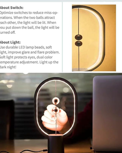 Small Table Lamp - Mini Balance Lamp,Birthday Gifts, Bedside Lamp, Nightstand Lamp,Plug in Night Light,Magnetic Lamp for Home,Office,College Dorm (Black Color) - LeafyLoom
