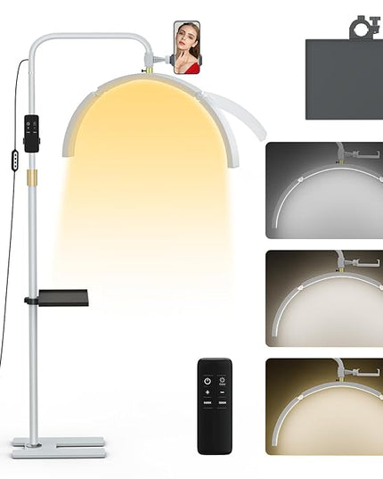 MYSWEETY Eyelash LED Floor Lamp, 29'' Foldable Half Moon Light for Lash Extension,Lash Lamp, Esthetician Light with Phone Holder & Stand Tray, Lash Light for Eyelash Tech, Tattoo, Salon, Nails - LeafyLoom