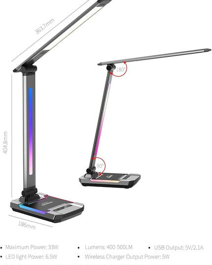 WILIT LED RGB Gaming Desk Lamp, Voice Activated Changing Colors Rhythm Light with Wireless Charger and USB Charging Port, Colorful Ambient Light Touch Table Lamp for Gaming, PC, Room Decoration - LeafyLoom