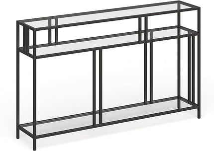 Henn&Hart 48" Wide Rectangular Console Table with Glass Shelves in Blackened Bronze, Entryway Table, Accent Table for Living Room, Hallway - LeafyLoom