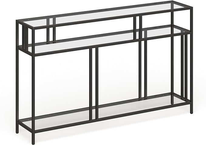 Henn&Hart 48" Wide Rectangular Console Table with Glass Shelves in Blackened Bronze, Entryway Table, Accent Table for Living Room, Hallway - LeafyLoom