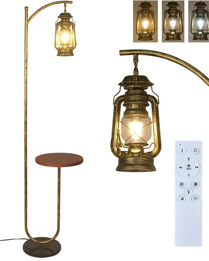 Hsyile Floor Lamp for Living Room Bedroom with Table and Shelves Retro Horse Lantern Floor Lamp with Remote Dimmable Farmhouse Standing Lamp (Bronze) - LeafyLoom