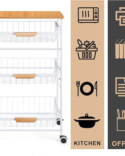 HEOMU 4 Tier Rolling Kitchen Storage Cart, Metal Microwave Stand Kitchen Island Cart on Wheels with Storage for Kitchen, Bathroom, Living Room, Bar, Office, White - LeafyLoom