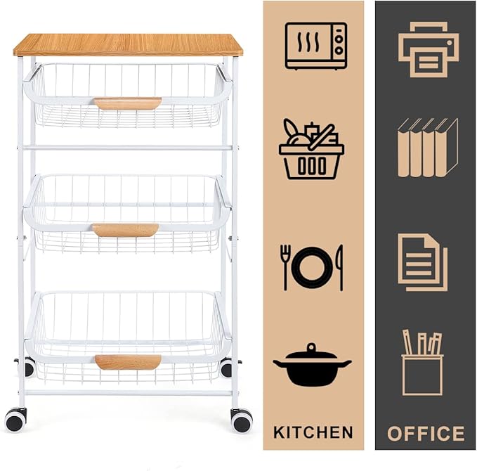 HEOMU 4 Tier Rolling Kitchen Storage Cart, Metal Microwave Stand Kitchen Island Cart on Wheels with Storage for Kitchen, Bathroom, Living Room, Bar, Office, White - LeafyLoom