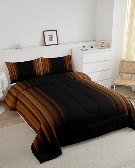 Feelyou Abstract Ombre Comforter Set Kids Teens Brown Black Bedding Set Room Decor 3Pcs Queen Size,Reversible Black Boys - LeafyLoom