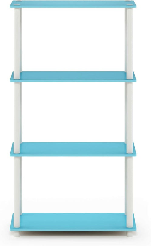 Furinno Turn-N-Tube 4-Tier Multipurpose Shelf Display Rack, Round Tubes, Light Blue/White - LeafyLoom