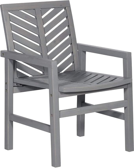 Walker Edison 2 Piece Outdoor Patio Chevron Wood Chair Set All Weather Backyard Conversation Garden Poolside Balcony, Set of 2, Grey - LeafyLoom