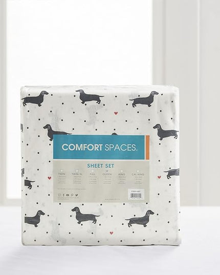 Comfort Spaces Cotton Flannel Breathable Warm, Deep Pocket Sheets with Pillow Case Bedding, Queen, Black Dog 4 Piece - LeafyLoom