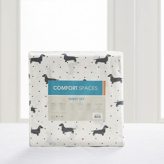 Comfort Spaces Cotton Flannel Breathable Warm, Deep Pocket Sheets with Pillow Case Bedding, Full, Black Dog 4 Piece - LeafyLoom