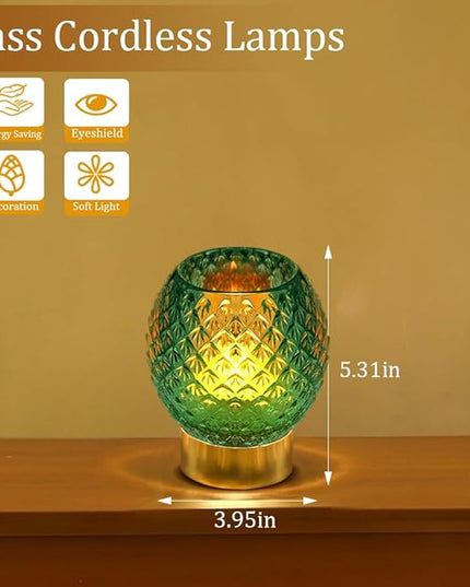 Battery Operated Lamp with Timer,Glass Cordless Lamps with LED Bulb,Decorative Lights for Living Room Bedroom Tabletop Entryway Centerpiece Gift (Green) - LeafyLoom