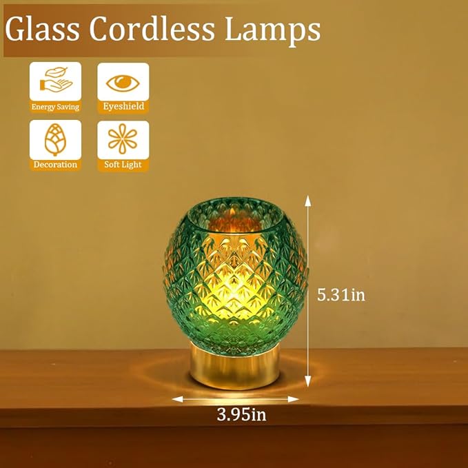 Battery Operated Lamp with Timer,Glass Cordless Lamps with LED Bulb,Decorative Lights for Living Room Bedroom Tabletop Entryway Centerpiece Gift (Green) - LeafyLoom
