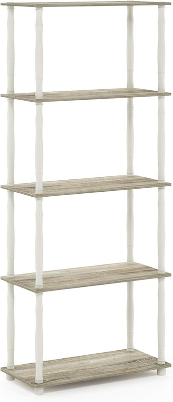 Furinno Turn-N-Tube 5-Tier Multipurpose Shelf / Display Rack / Storage Shelf / Bookshelf, Classic Tubes, Sonoma Oak/White - LeafyLoom
