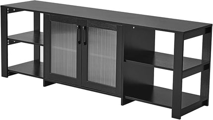 Panana TV Stand for 70 inch TV, Entertainment Center TV Console Table TV Storage Cabinets Media Console with 2 Doors and Open Shelves, 4 Cubby for Living Room Bedroom, Black - LeafyLoom
