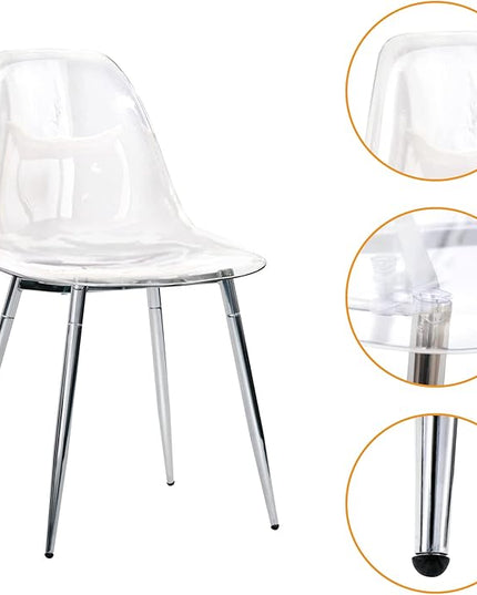 CangLong Kitchen Modern Dining, Desk Side Chair with Metal Legs, Set of 2, Clear, Transparent + Silver 2 - LeafyLoom