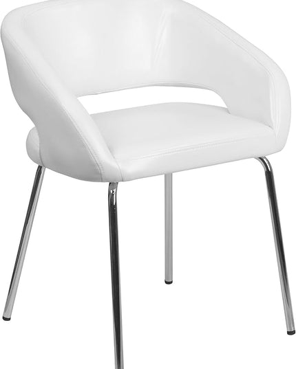 Flash Furniture Fusion Series LeatherSoft Upholstered Side Reception Chair, Retro Padded Lounge Chair for Living Room or Office, White - LeafyLoom