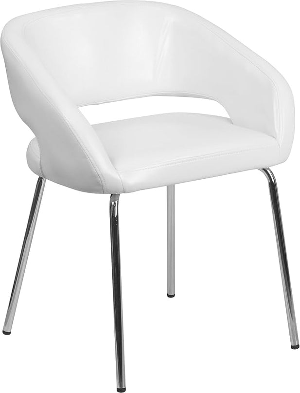 Flash Furniture Fusion Series LeatherSoft Upholstered Side Reception Chair, Retro Padded Lounge Chair for Living Room or Office, White - LeafyLoom