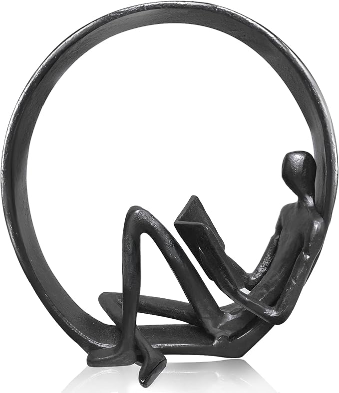 Jalunth Bookshelf Bookcase Aesthetic Decoration Art Sculptures Home Decor Book Shelf Case Modern Accents Figurine Reading Metal Decorative Ideas Objects Accessories Library Office Steel Statue Gifts - LeafyLoom
