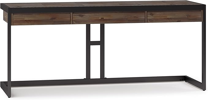 SIMPLIHOME Erina SOLID WOOD and Metal Modern Industrial 72 inch Wide Home Office Desk, Writing Table, Workstation, Study Table Furniture in Rustic Natural Aged Brown with 2 Drawers - LeafyLoom
