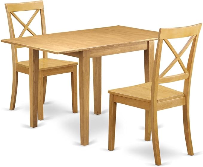 East West Furniture NDBO3-OAK-W Norden 3 Piece Room Set Contains a Rectangle Dining Table with Dropleaf and 2 Wood Seat Chairs, 30x48 Inch, Oak - LeafyLoom