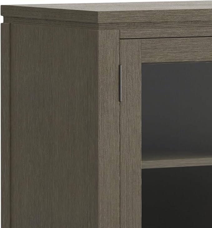 SIMPLIHOME Cosmopolitan SOLID WOOD Universal TV Media Stand, 72 inch Wide, Contemporary, Living Room Entertainment Center with Storage, for Flat Screen TVs up to 80 inches in Farmhouse Grey - LeafyLoom