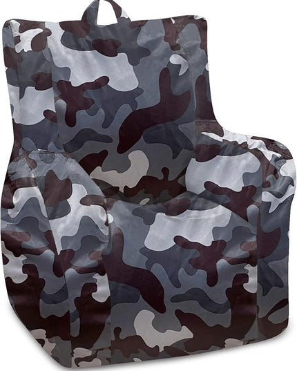 Posh Creations Structured Comfy Bean Bag Chair for Gaming, Reading and Watching TV, Pasadena Chair, Nylon - Camo Dark and Black Gray - LeafyLoom
