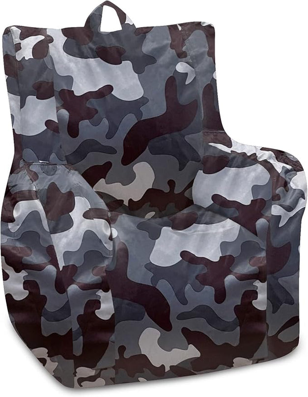 Posh Creations Structured Comfy Bean Bag Chair for Gaming, Reading and Watching TV, Pasadena Chair, Nylon - Camo Dark and Black Gray - LeafyLoom
