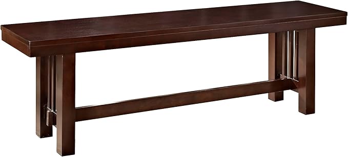Walker Edison 3 Person Wood Dining Bench Armless Kitchen Table Set Dining Chairs, 60 Inch, Brown - LeafyLoom