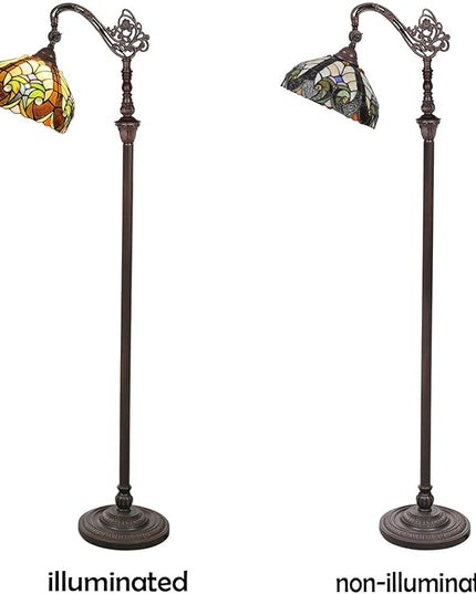 Tiffany Reading Floor Lamp,Stained Glass Gooseneck Floor Light for Reading,Antique Style Arched Tall Standing Lamp for Living Room Bedroom and Office - LeafyLoom